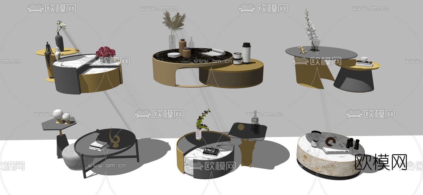 现代圆形大理石茶几su模型
