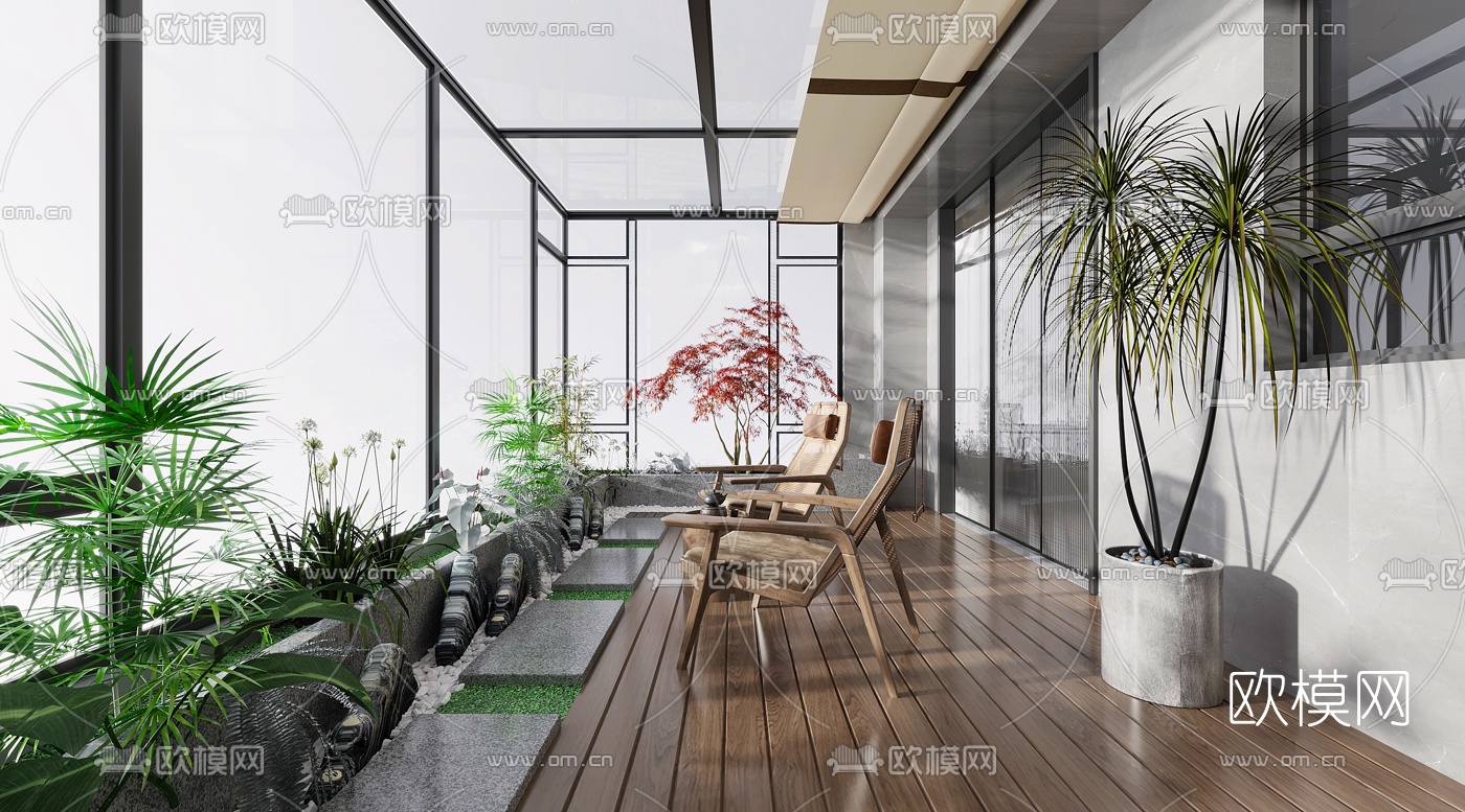 现代客厅餐厅阳台3d模型