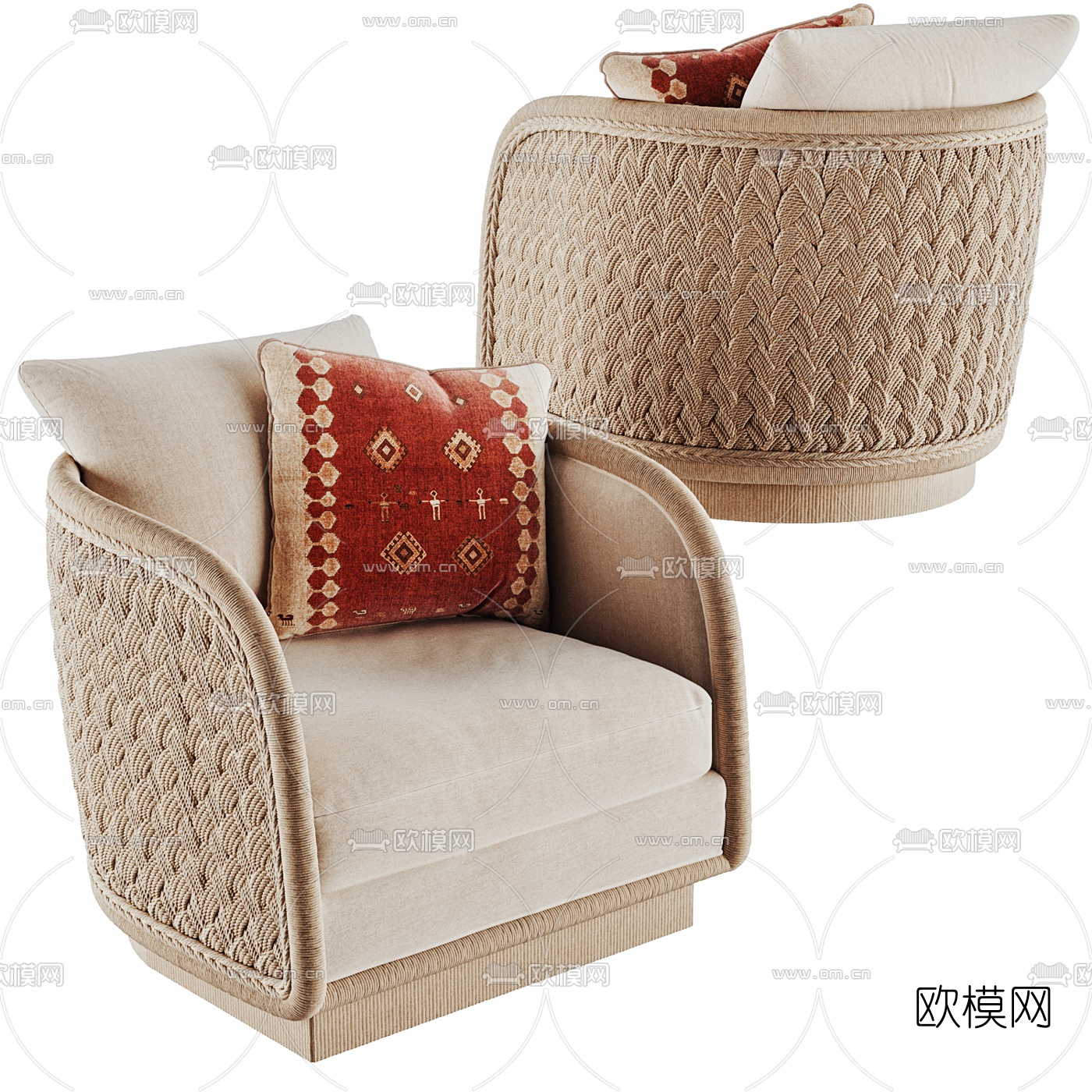 现代藤编单人沙发3d模型下载