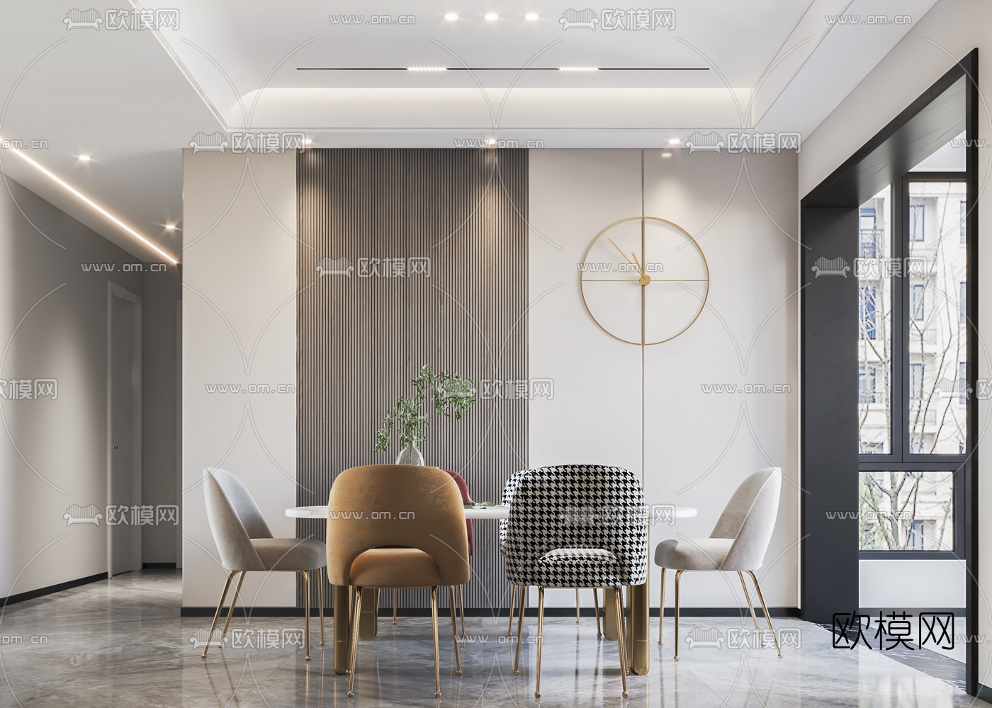 现代客厅餐厅玄关3d模型