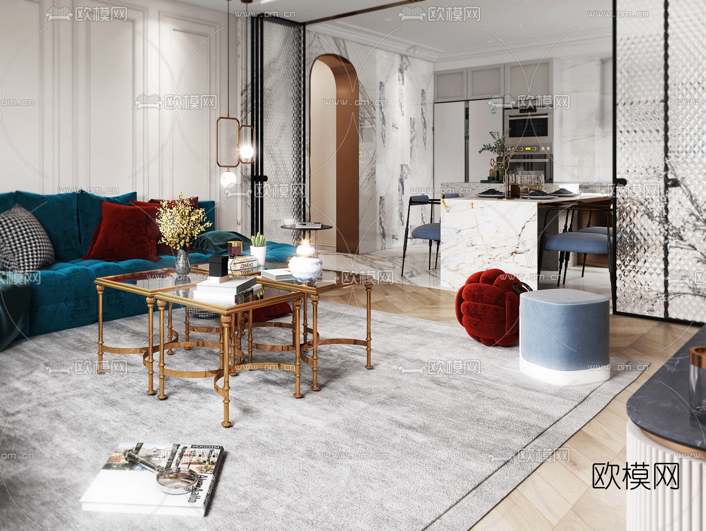 后现代客厅餐厅3d模型下载（渲染图4）