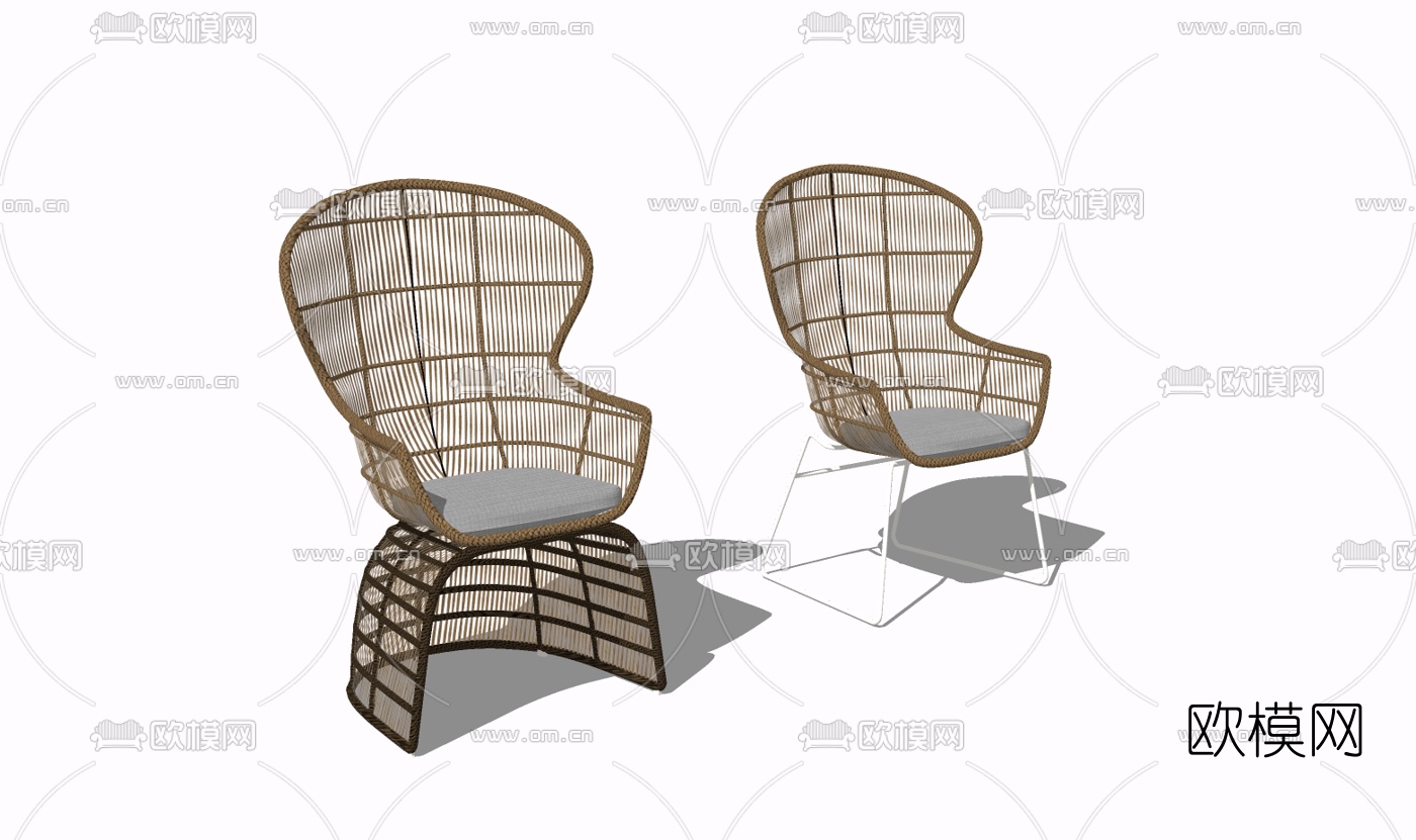现代藤编休闲椅免费su模型下载