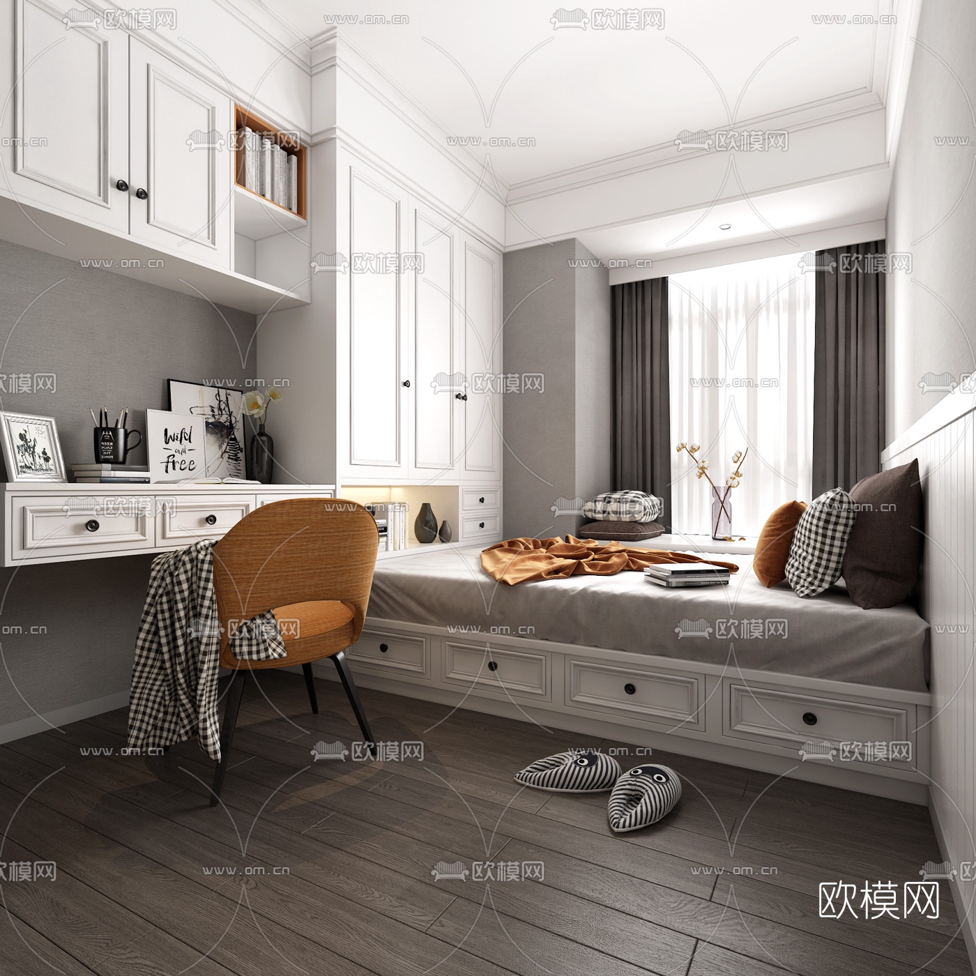 北欧榻榻米卧室3d模型下载