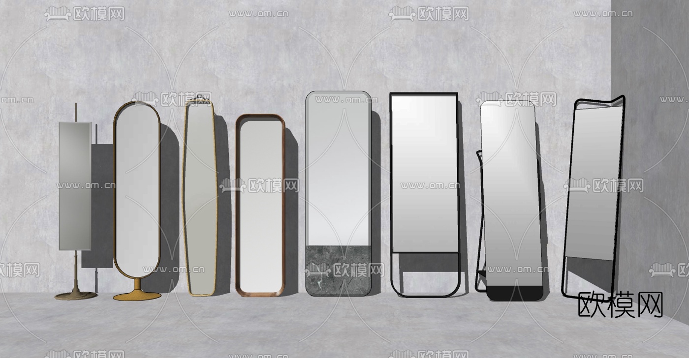 现代全身镜su模型下载（渲染图1）