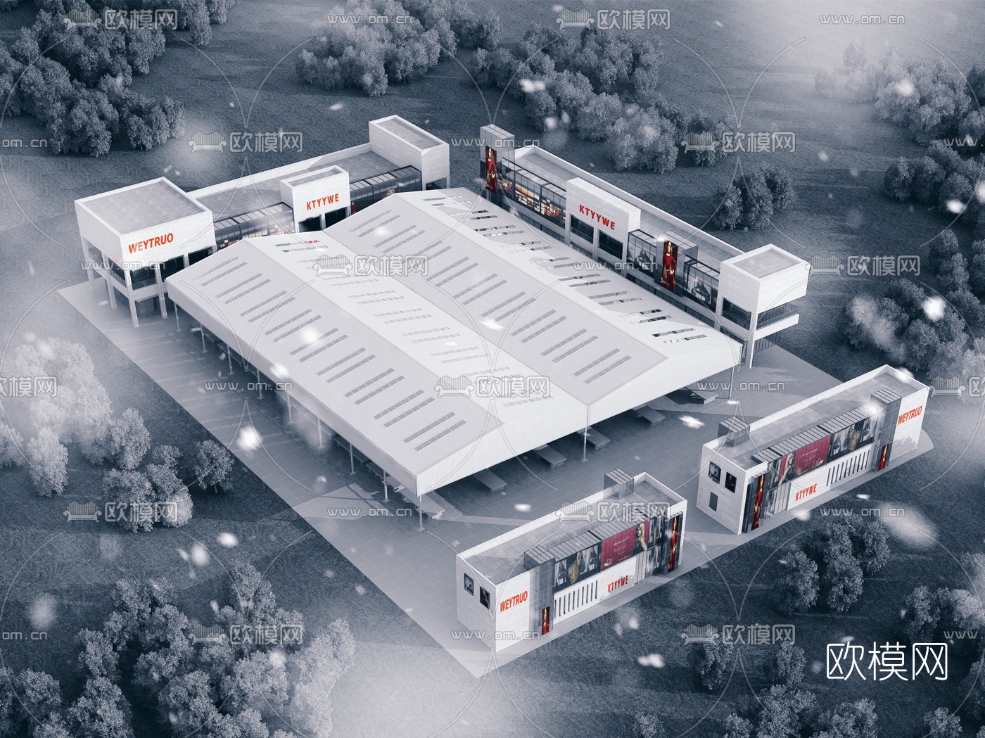 现代农贸市场鸟瞰规划3d模型下载