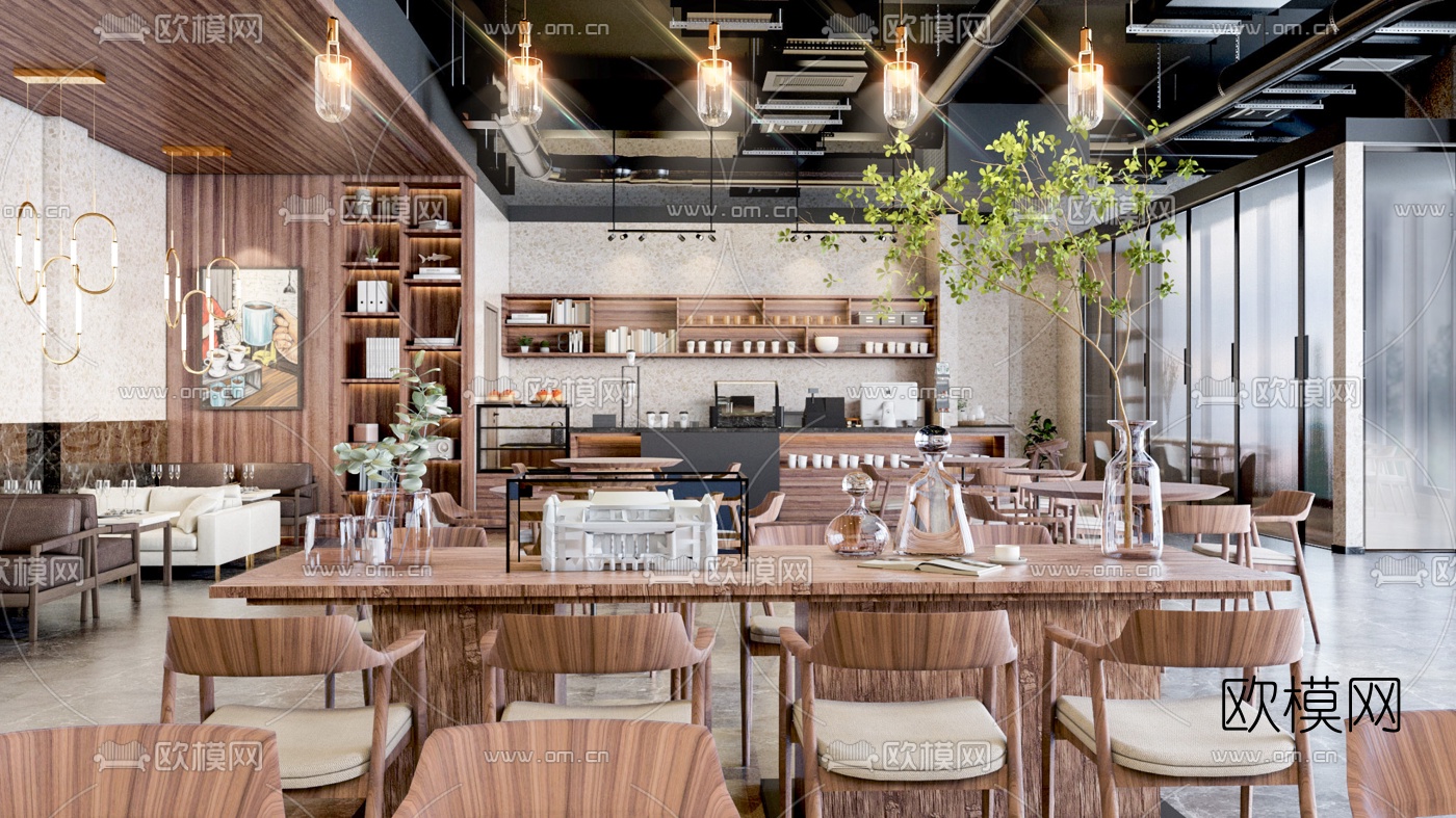 现代咖啡厅su模型下载（渲染图1）