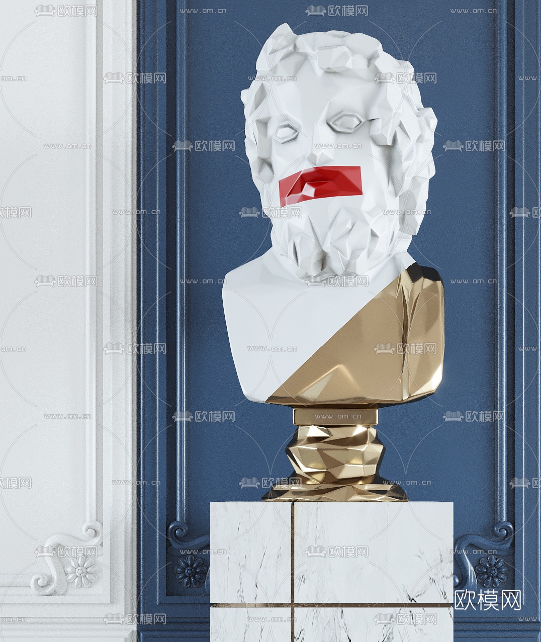 现代人头雕塑摆件3d模型下载（渲染图2）