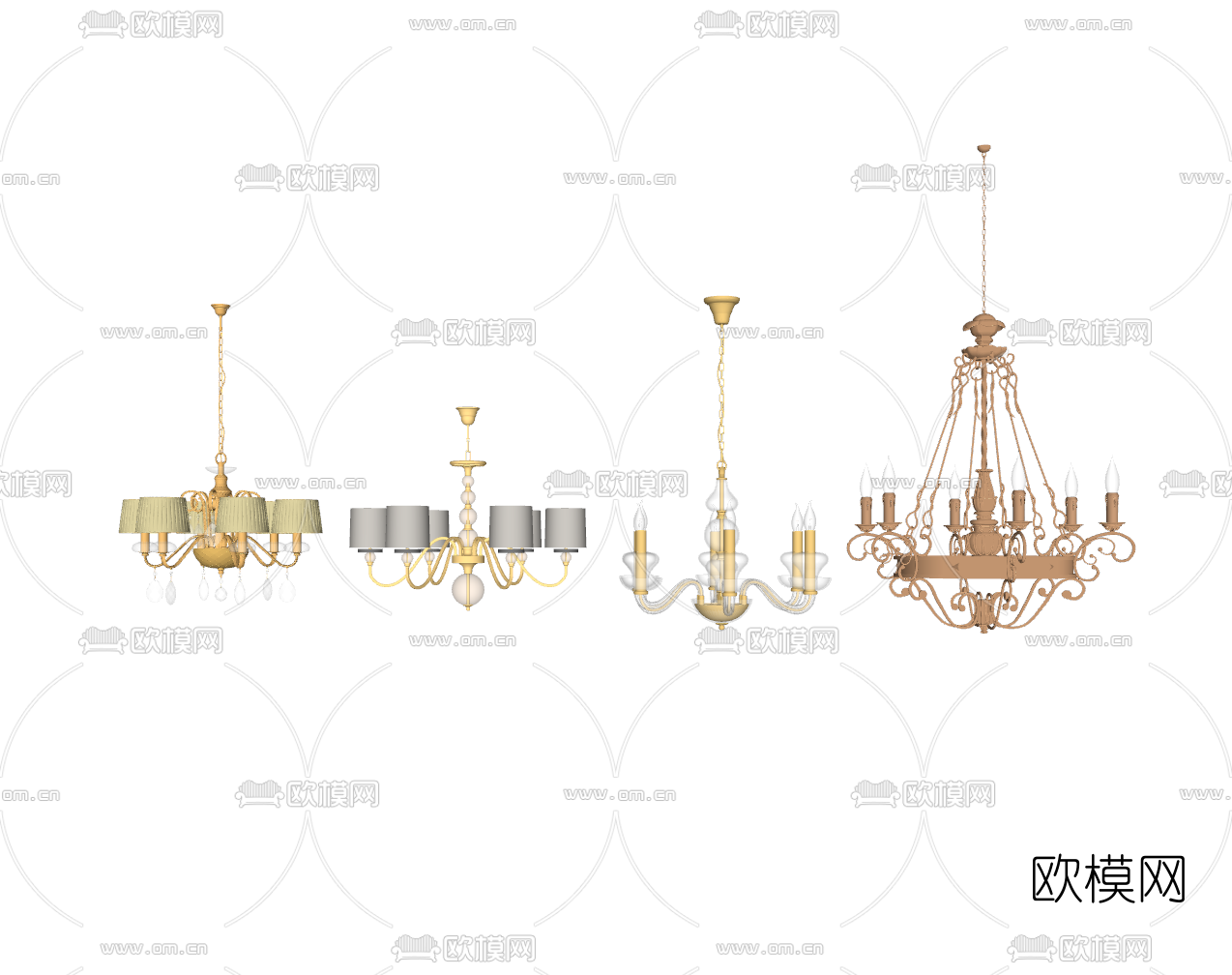 美式轻奢吊灯su模型下载（渲染图2）