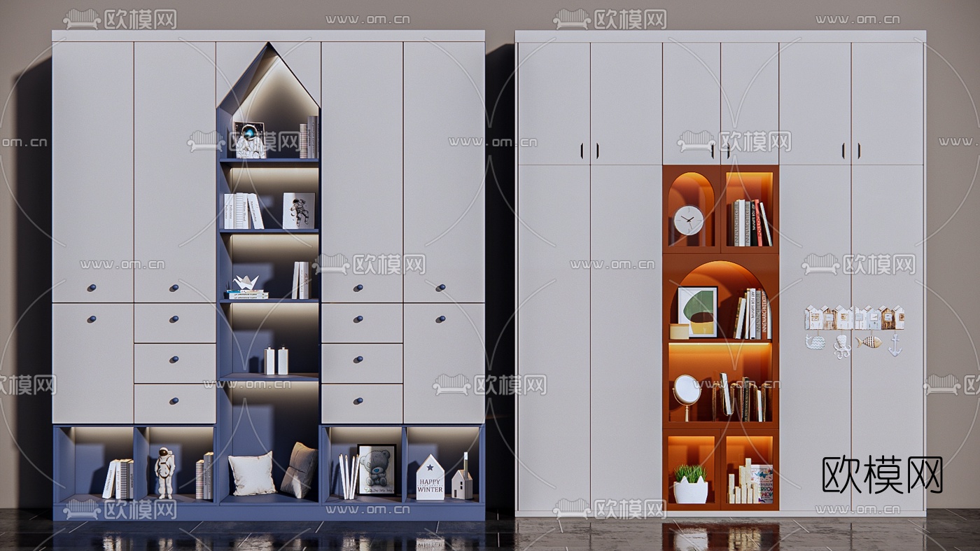 现代儿童衣柜su模型下载（渲染图1）