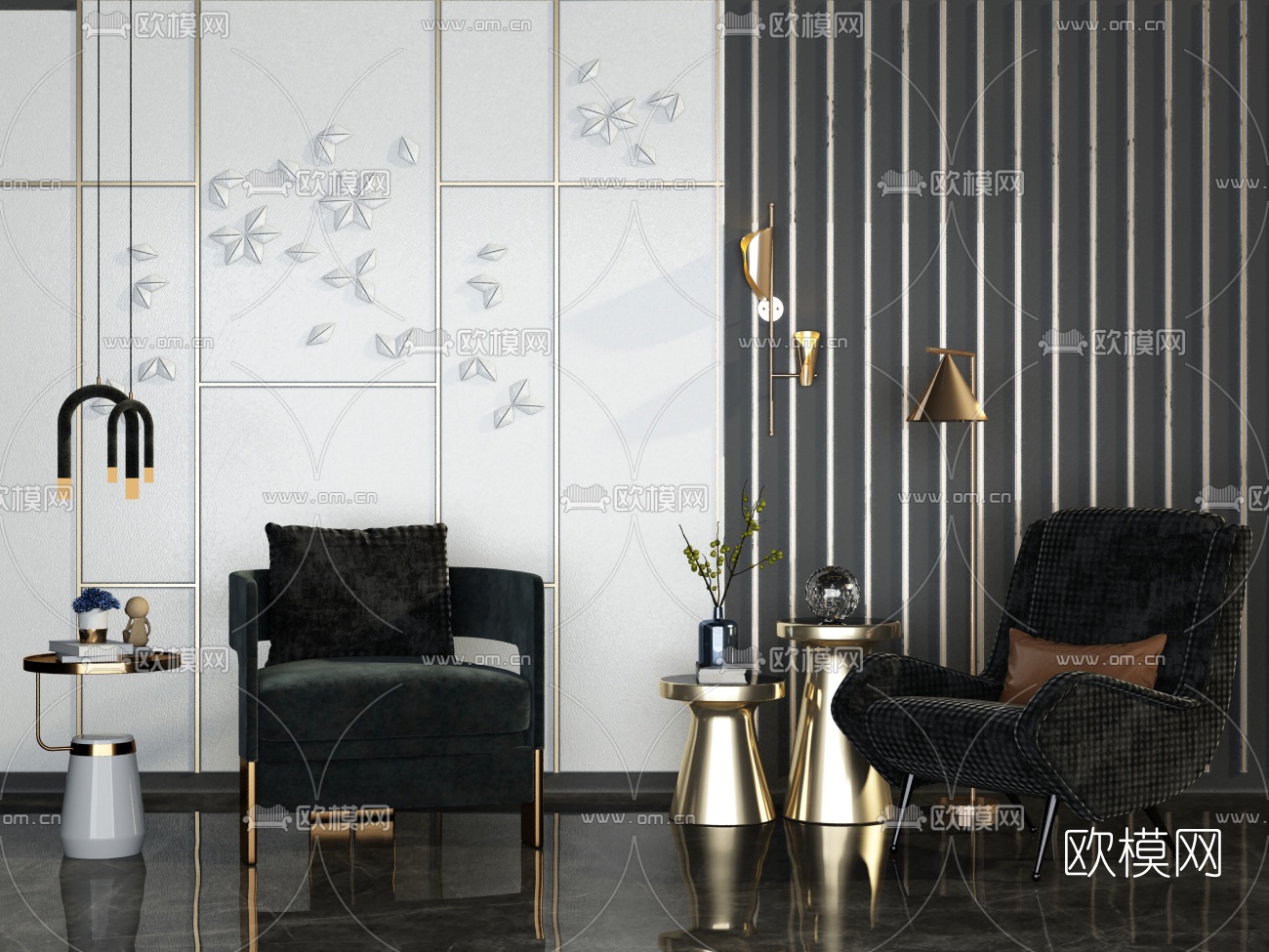 现代布艺休闲椅su模型下载