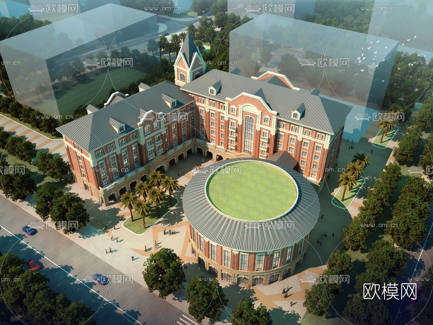 欧式酒店鸟瞰3d模型下载