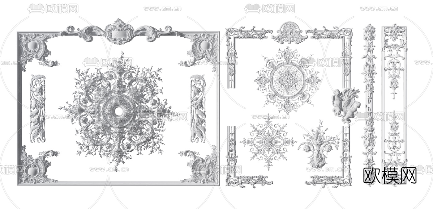 欧式石膏线角线雕花3d模型下载