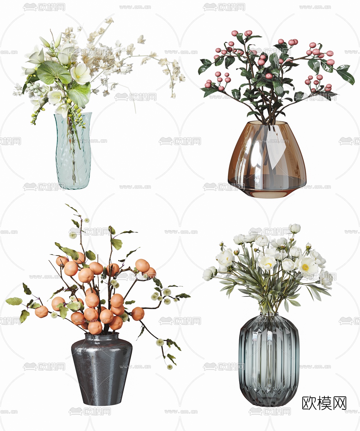现代橘子花瓶花艺3d模型