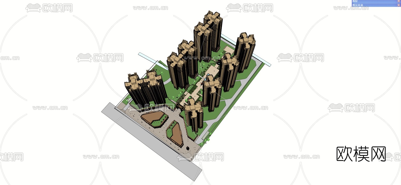 新古典高层住宅外观su模型下载（渲染图4）
