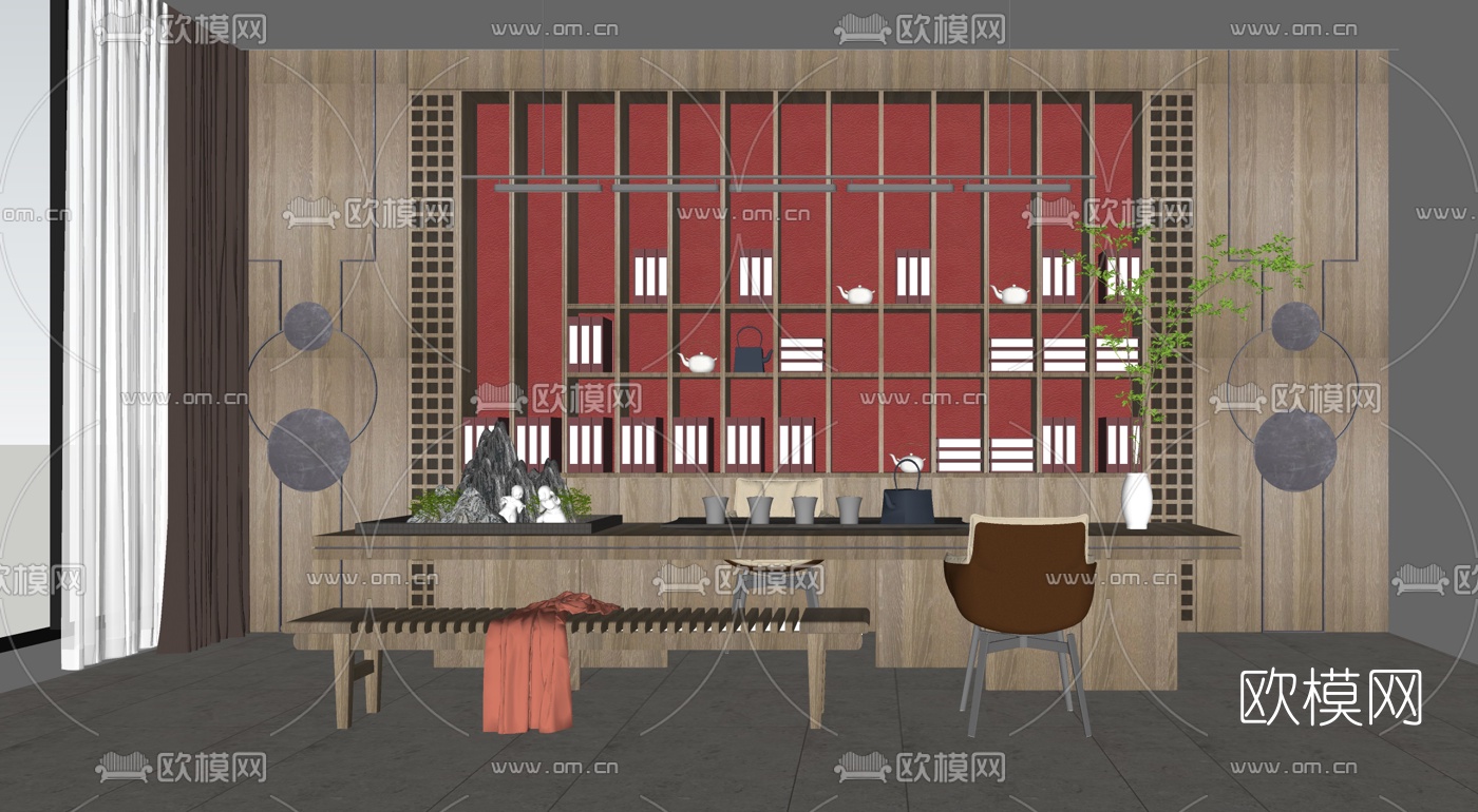 新中式书房su模型下载（渲染图3）