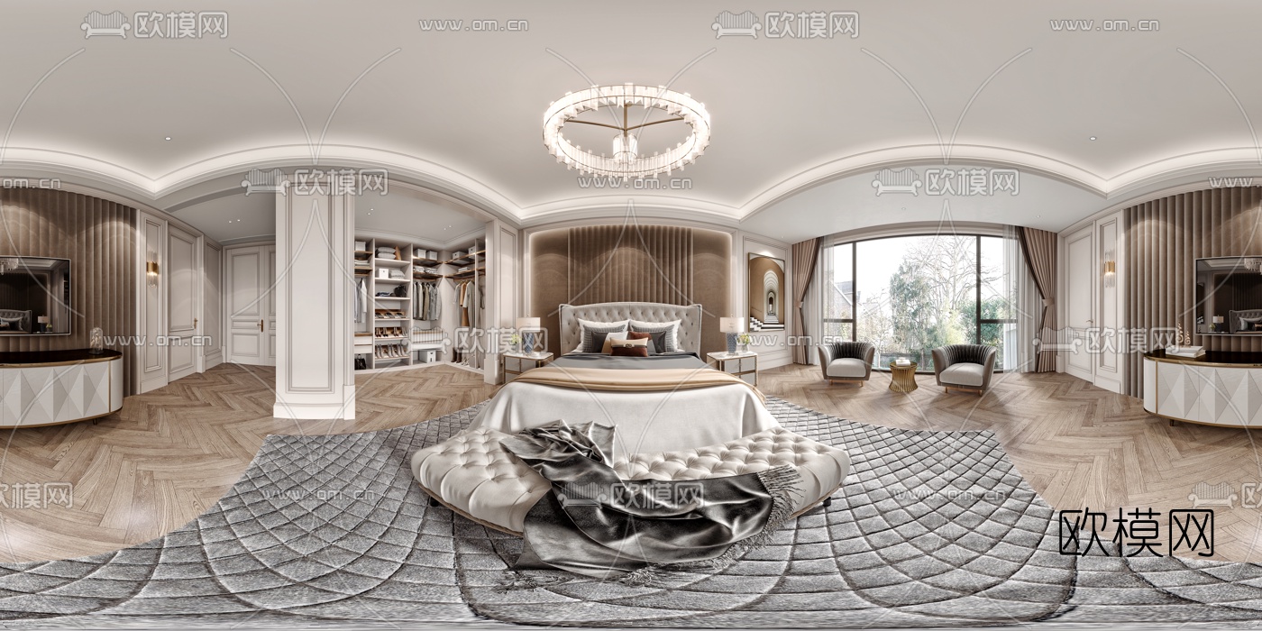 现代轻奢卧室cr全景3d模型