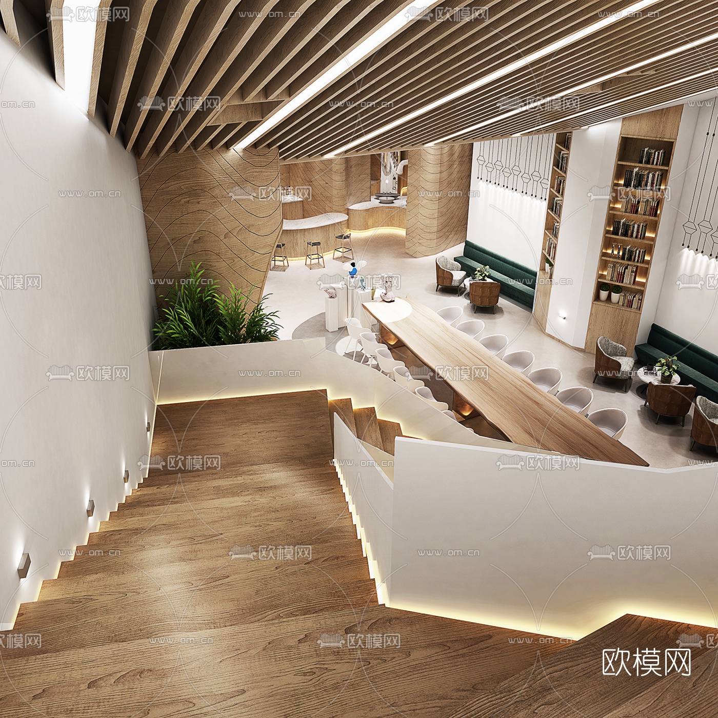 现代复式书吧3d模型