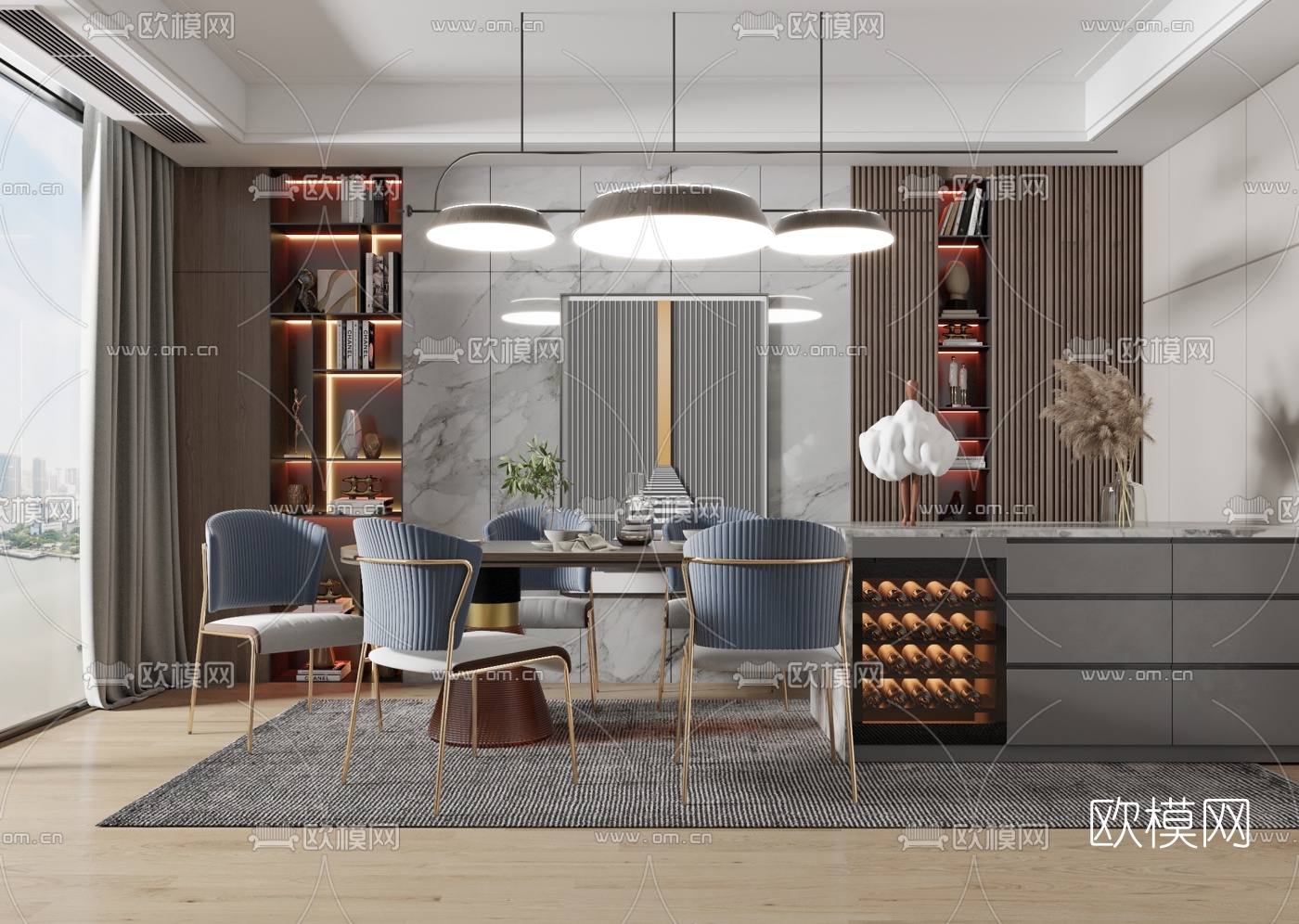 现代轻奢餐厅3d模型下载