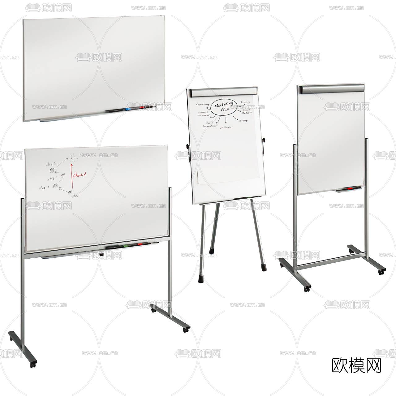 现代立式移动白板3d模型