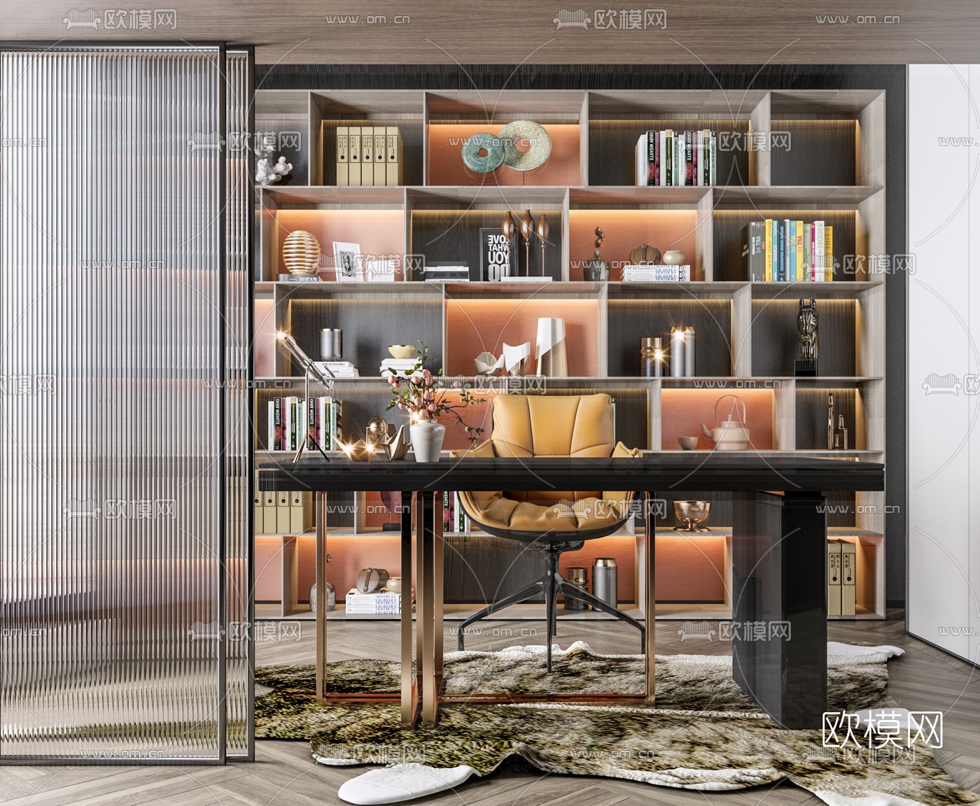现代轻奢书桌椅3d模型下载