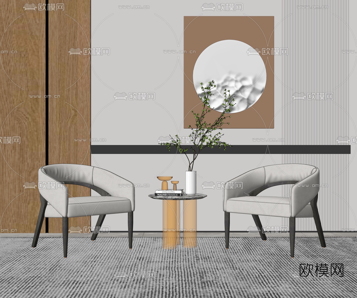 现代布艺休闲椅su模型下载（渲染图2）