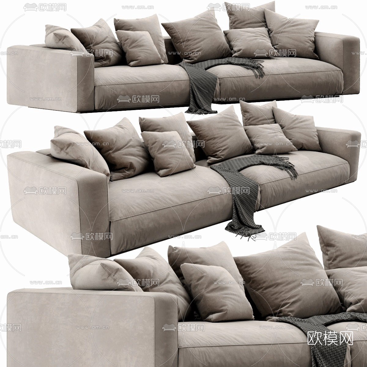 现代布艺双人沙发3d模型下载（渲染图2）