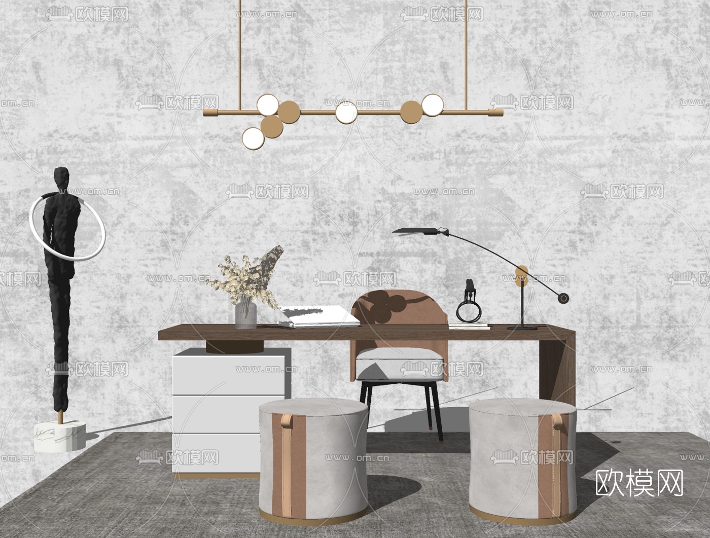 现代轻奢书桌椅su模型下载