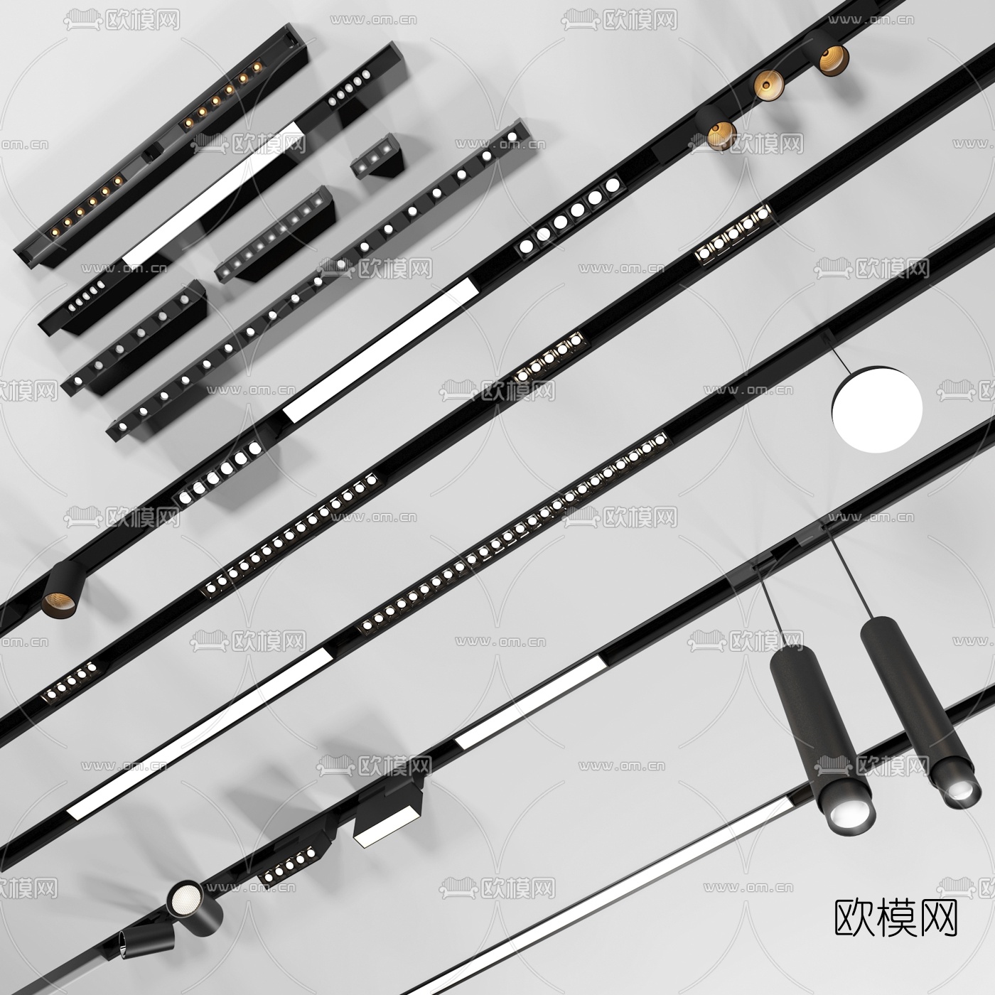 现代磁吸轨道射灯筒灯3d模型下载