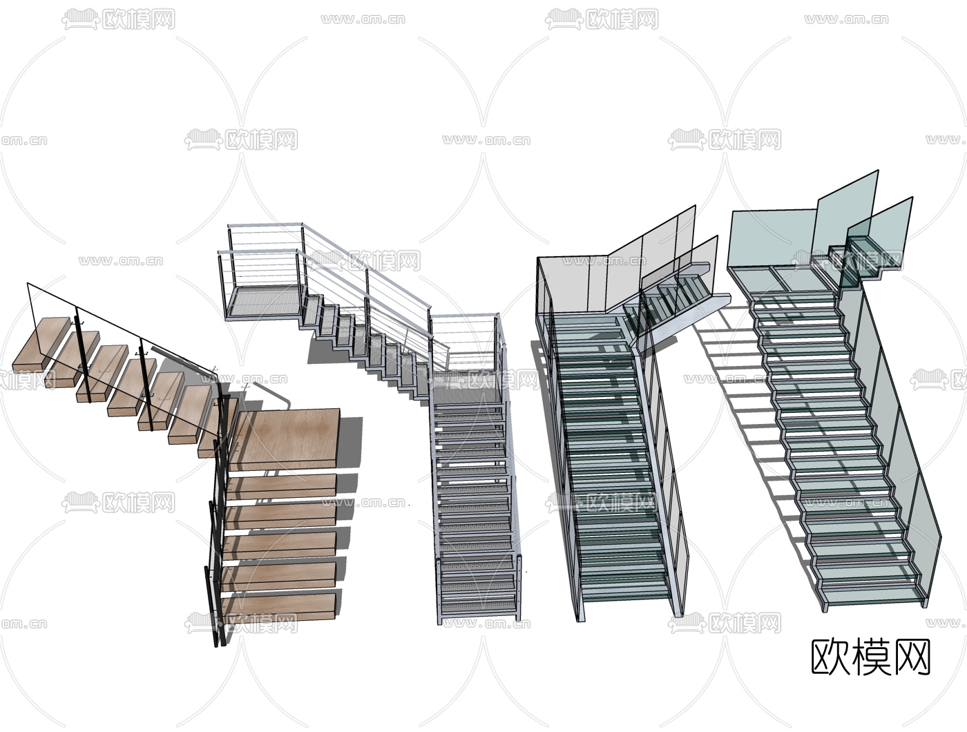现代玻璃扶手楼梯su模型下载