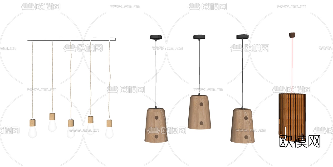 自然风原木吊灯su模型下载