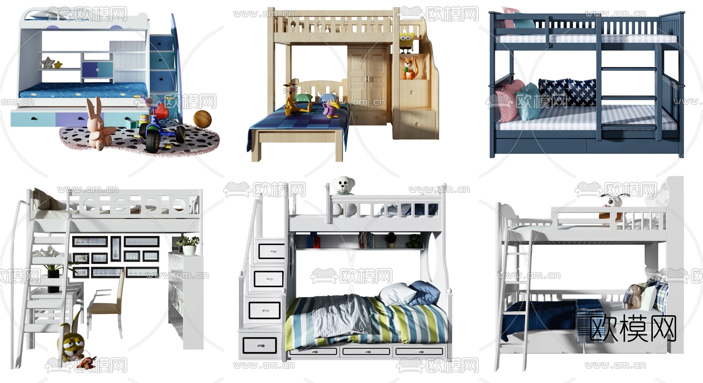 现代上下铺儿童床3d模型下载