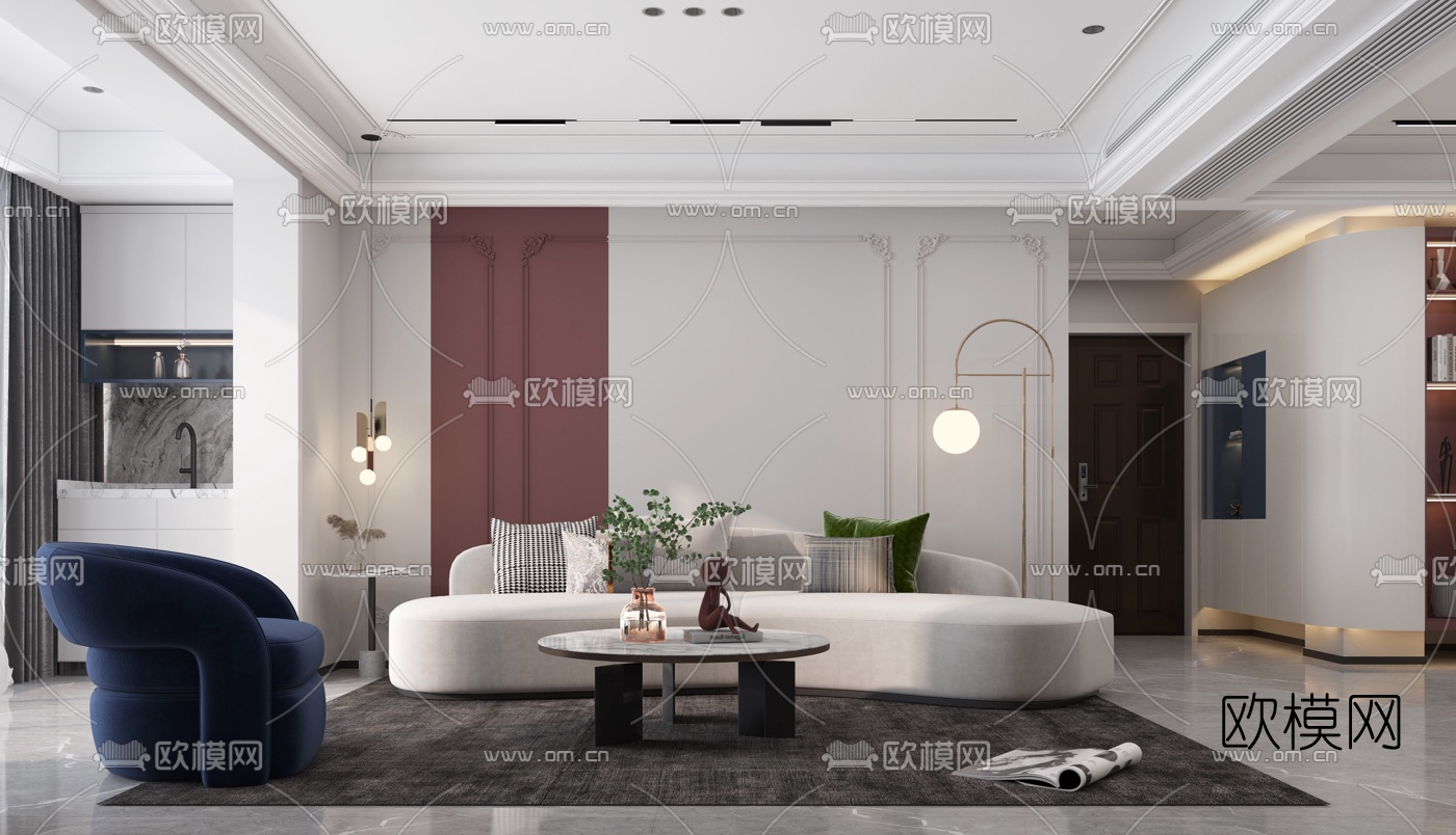 简欧客厅餐厅3d模型
