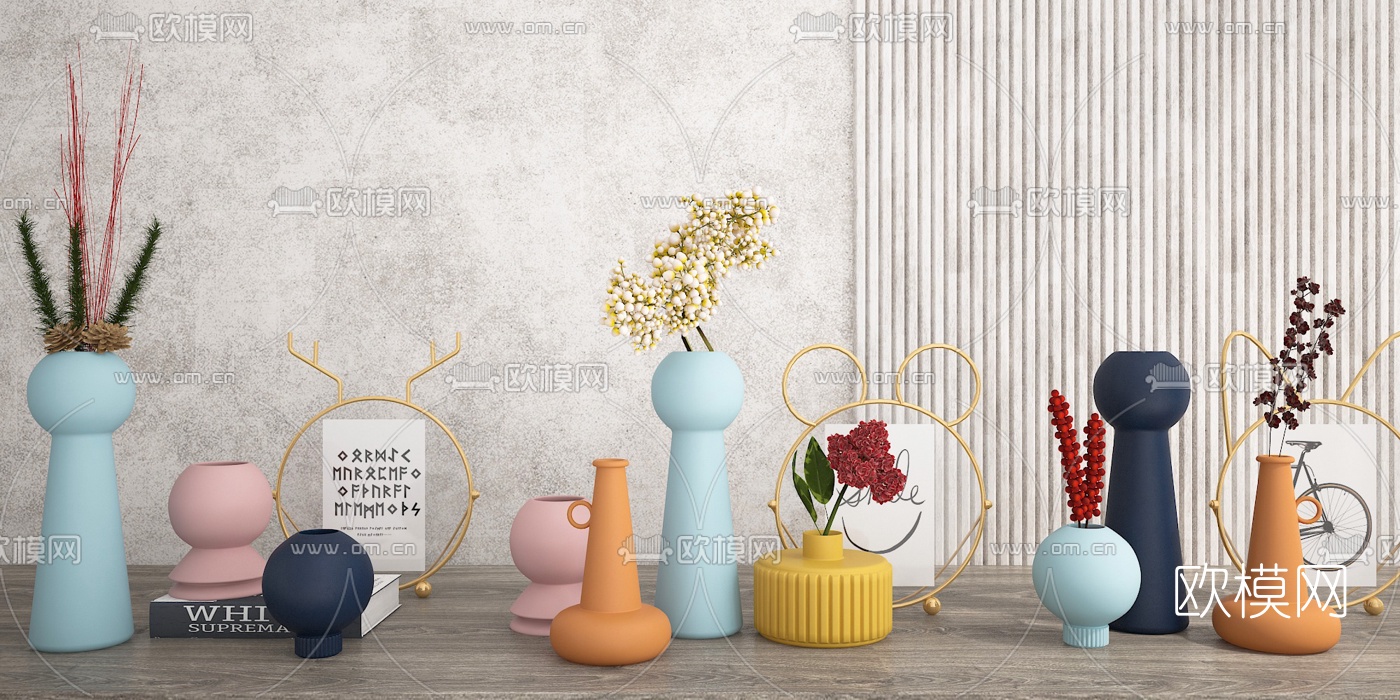 北欧莫兰迪花瓶花艺3d模型下载