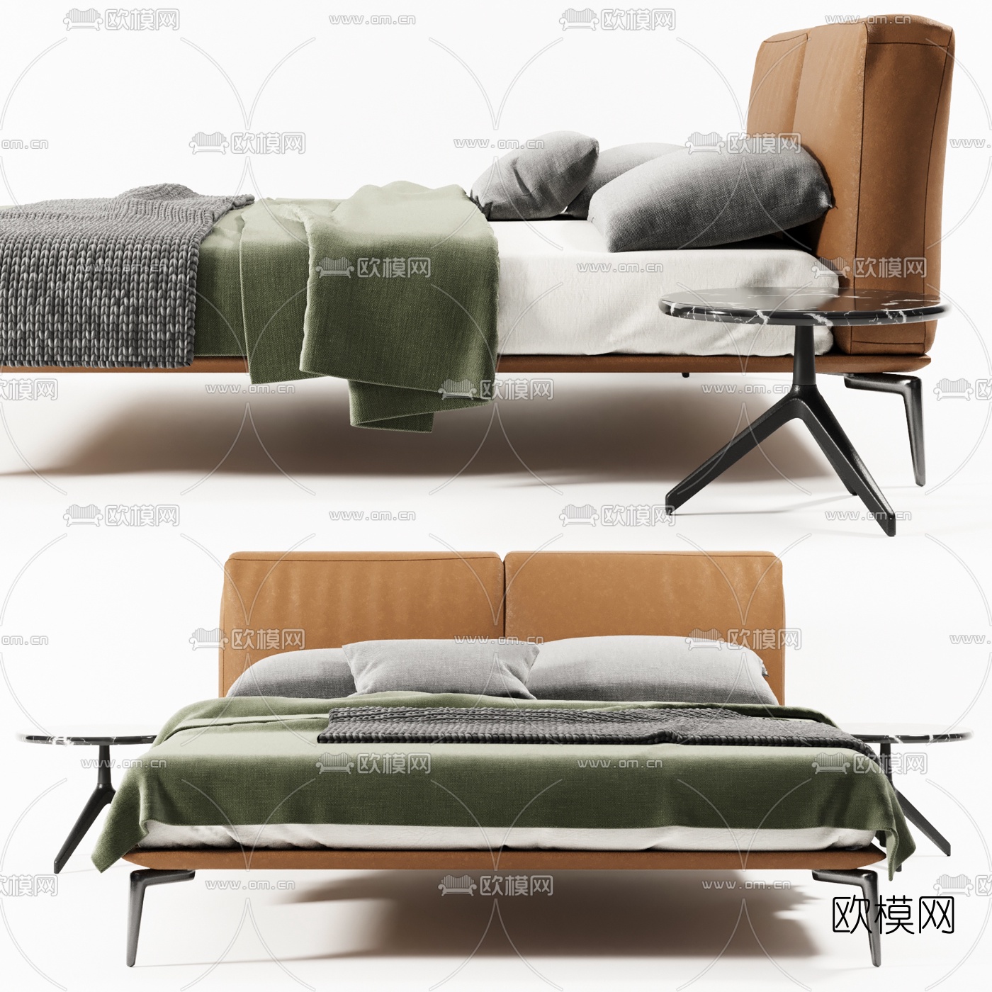 北欧布艺双人床3d模型下载（渲染图2）