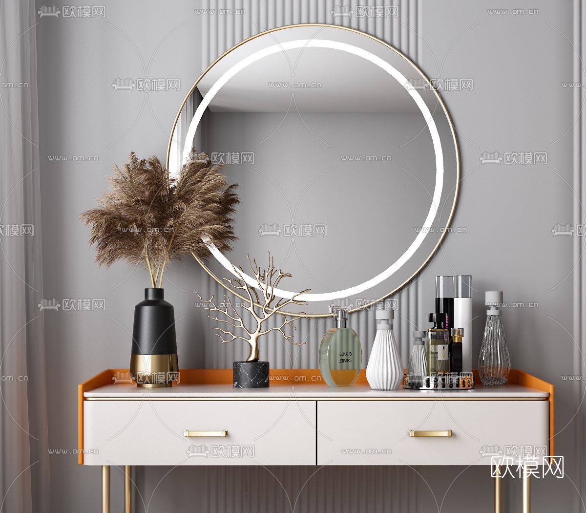 现代梳妆台3d模型下载（渲染图2）