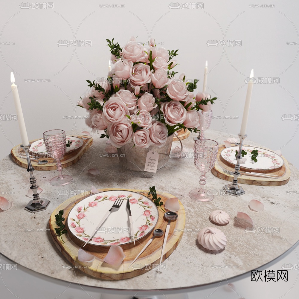 简欧刀叉盘餐具组合3d模型下载（渲染图1）