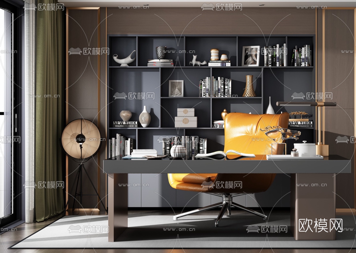 现代轻奢书桌椅3d模型下载