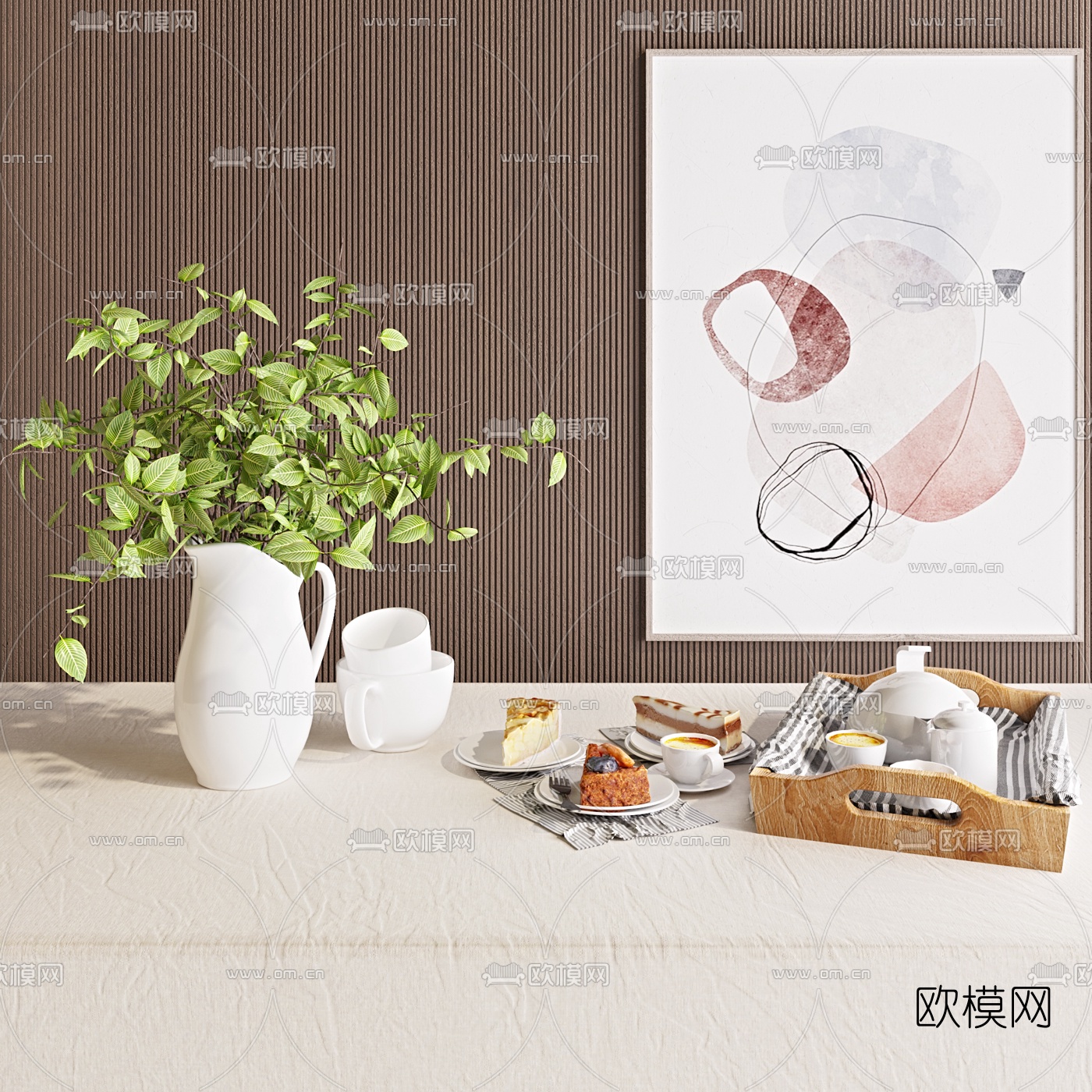 北欧绿植花瓶茶具摆件3d模型