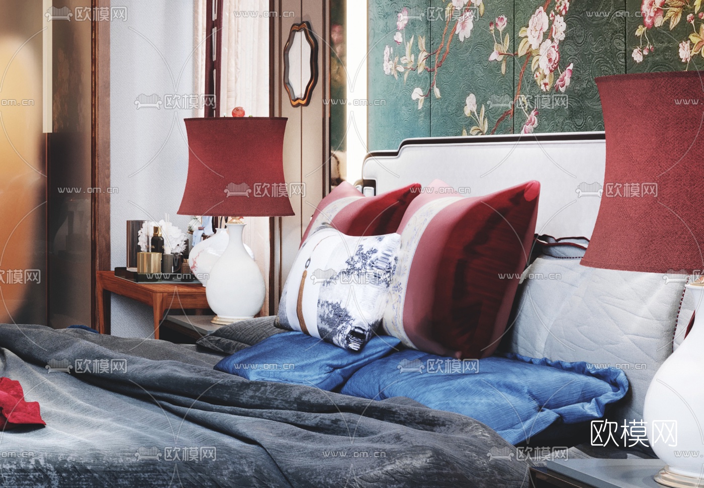 新中式主人房卧室3d模型下载（渲染图7）