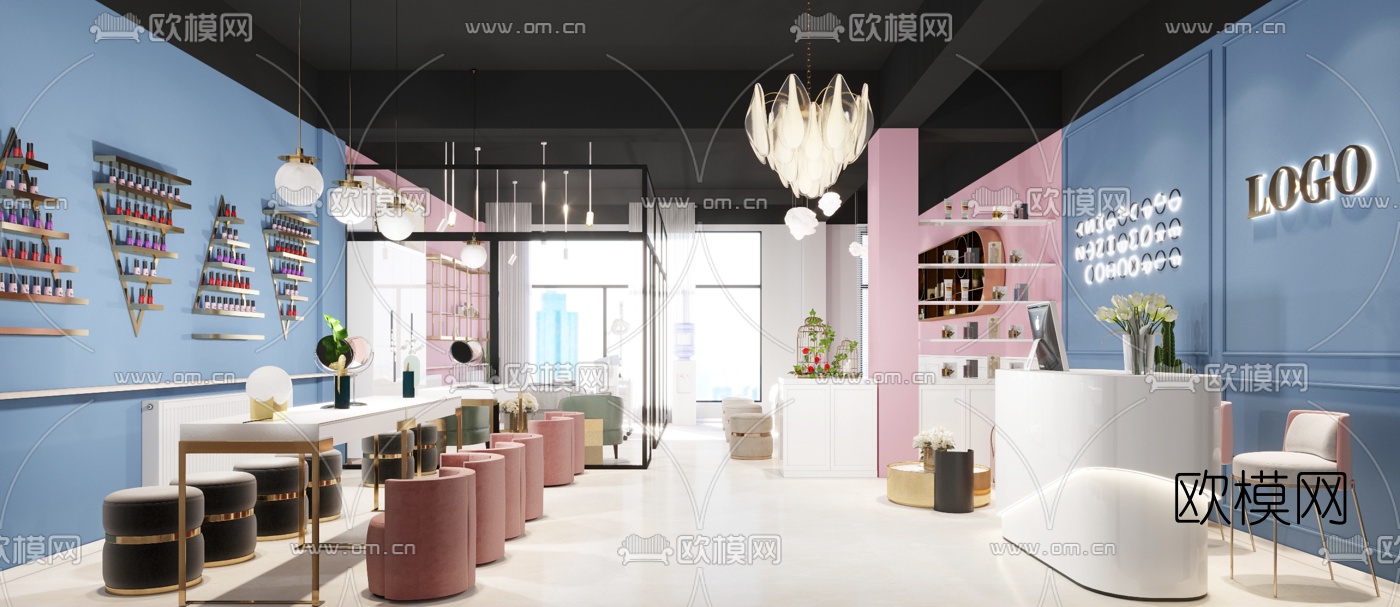 北欧美甲美容店3d模型下载（渲染图1）