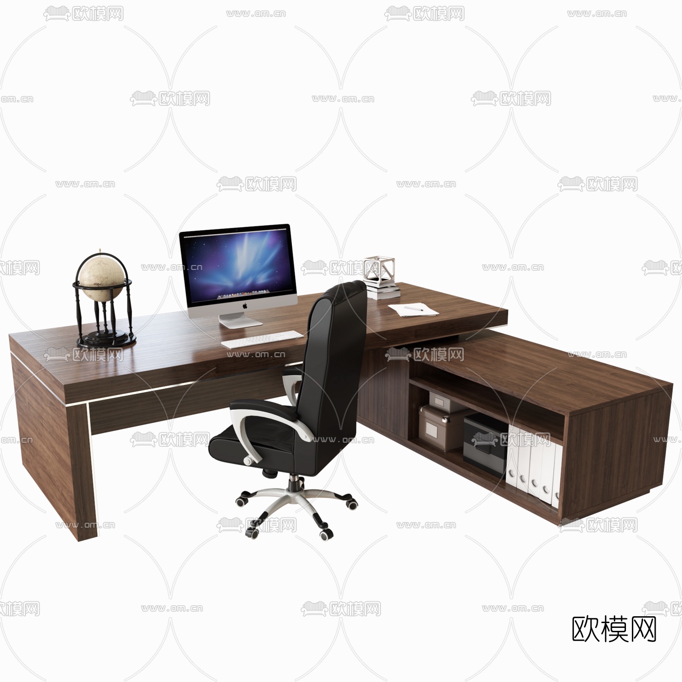 现代大班台办公桌椅书柜3d模型