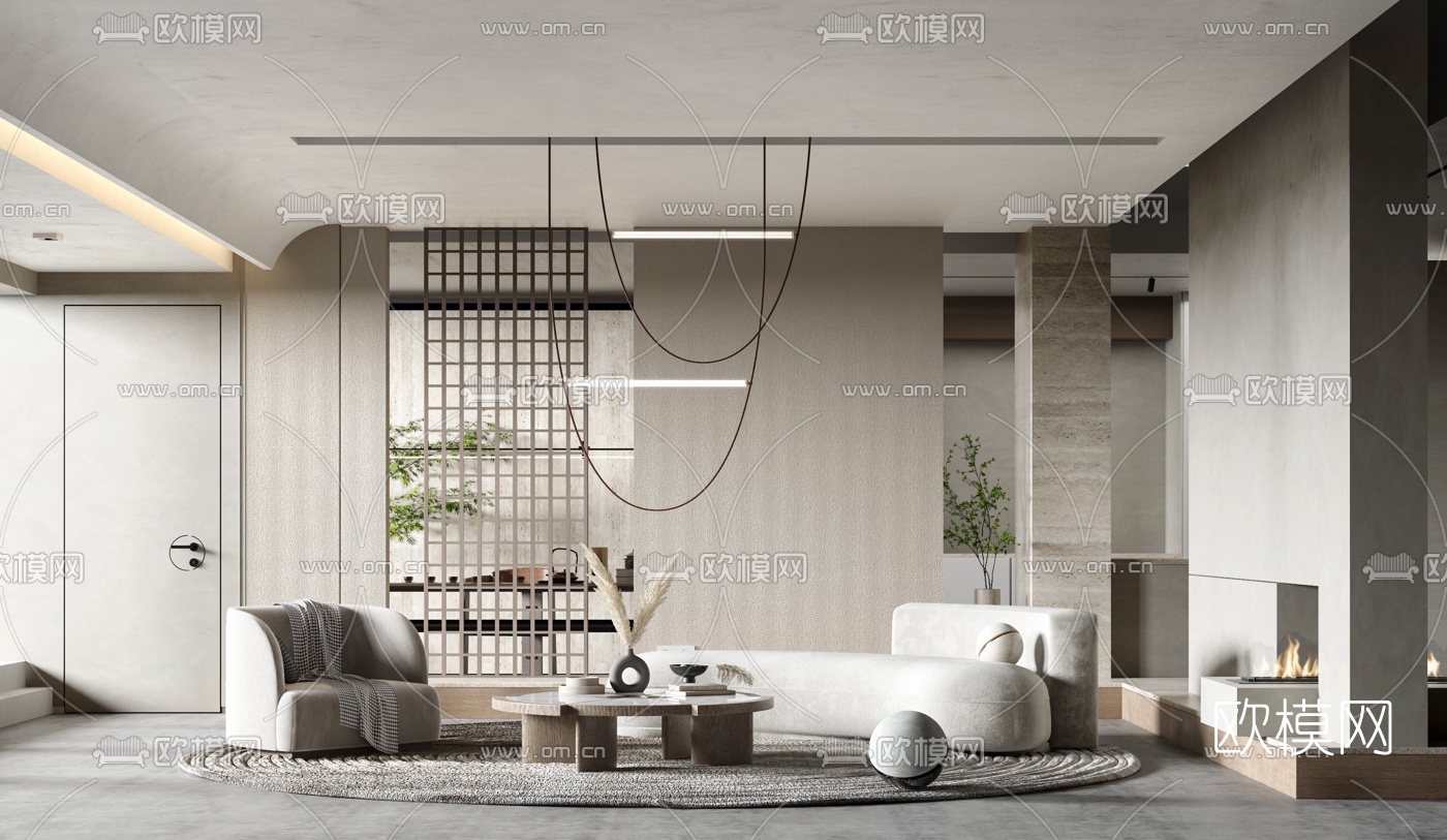 现代绒布弧形沙发组合3d模型