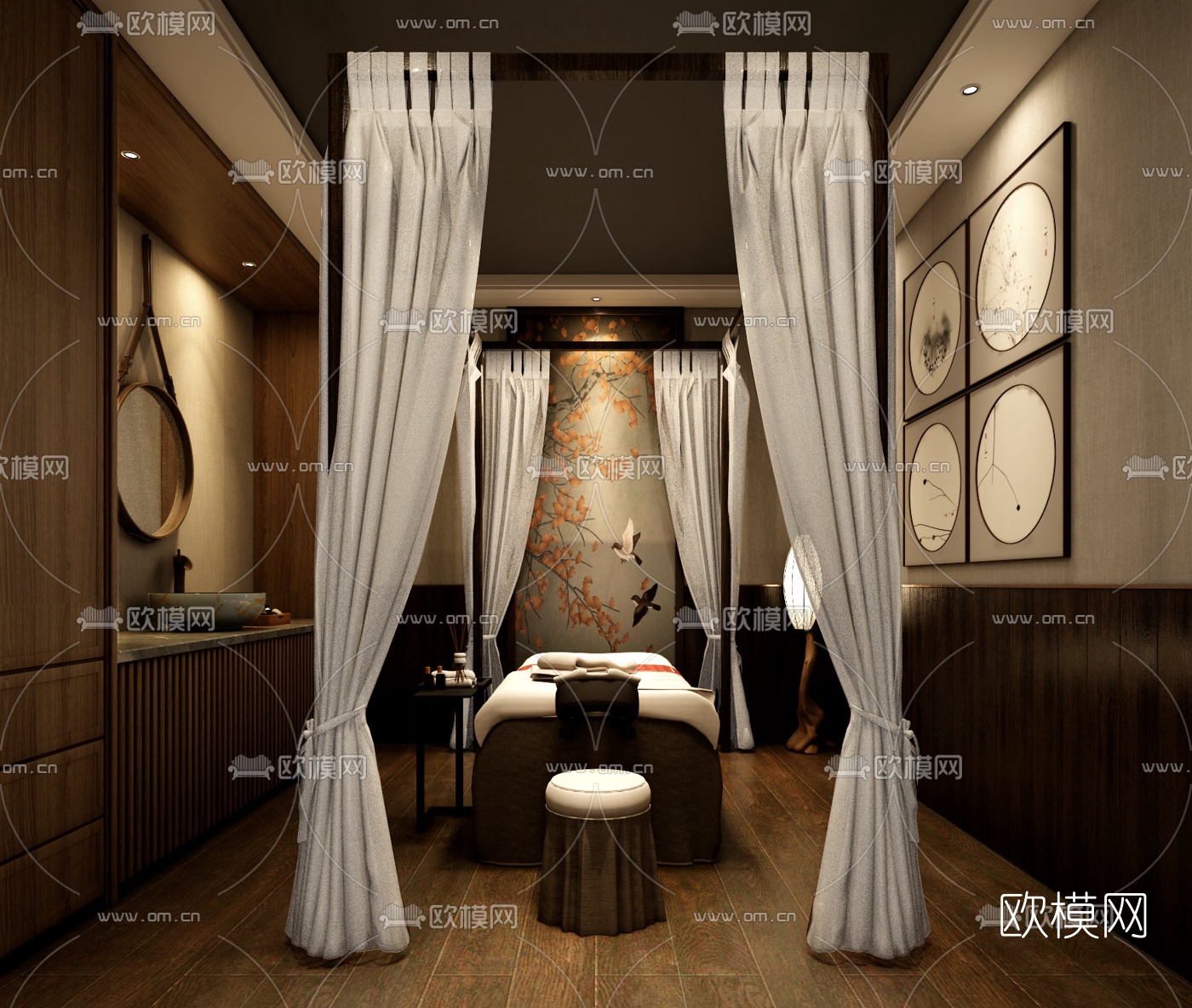 中式SPA美容院按摩房su模型下载（渲染图1）