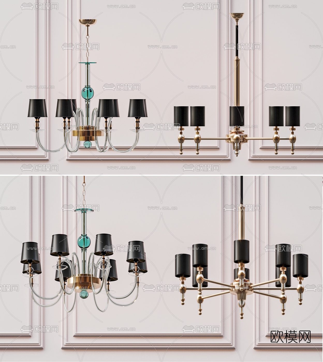 现代金属多头吊灯3d模型下载（渲染图1）