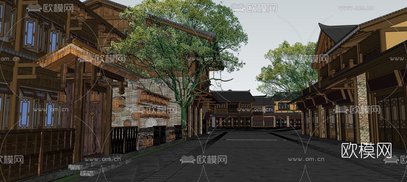 中式商业街su模型下载（渲染图1）