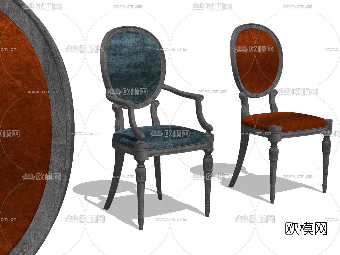 欧式古典实木单椅su模型下载（渲染图2）