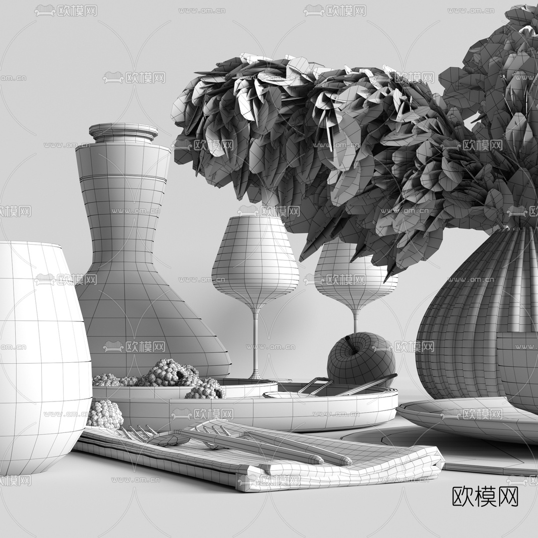 北欧红酒餐具麦穗摆饰3d模型下载（渲染图6）