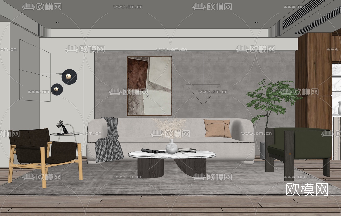 现代布艺沙发组合su模型