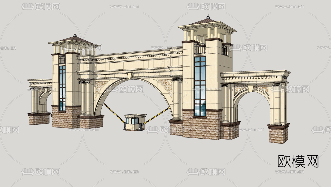 欧式小区大门su模型下载（渲染图3）
