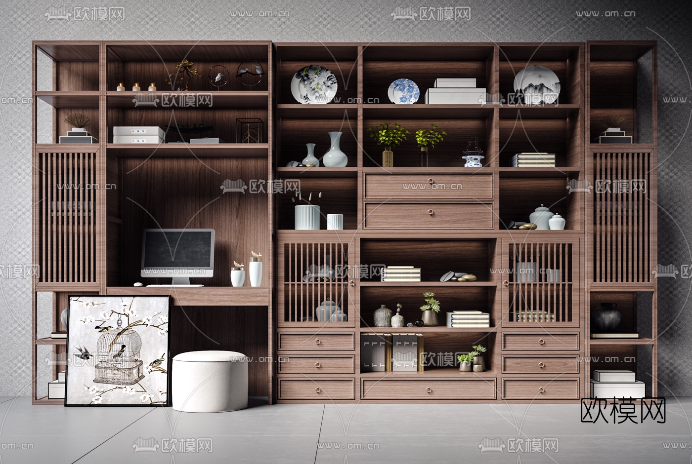 新中式多功能博古架3d模型